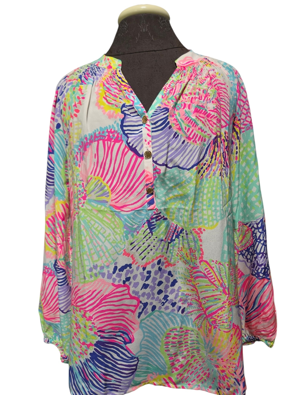 LILLY PULITZER Elsa top silk long sleeve Roar of the seas M FLAW